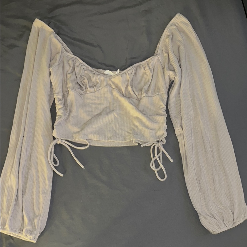 Fashion Nova Cream Ruched Crop Blouse